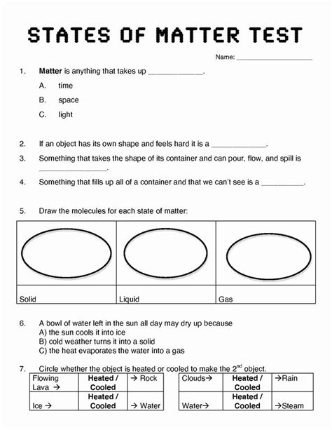 States of Matter or Solids, Liquids and Gases lesson plan and PowerPoint, with Worksheet on classifying items as being a solid, liquid or gas. . Properties of matter worksheet 8th grade pdf